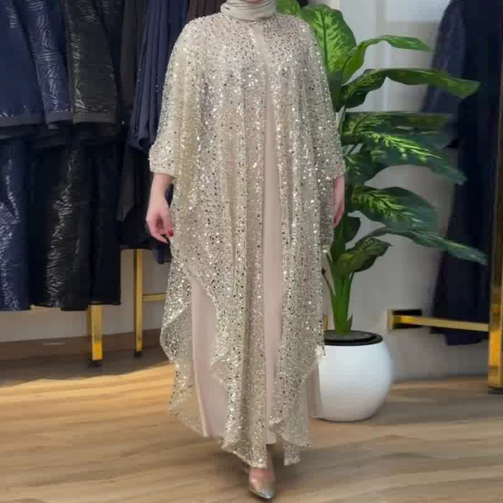 Forever 21 Fall Sequin Three Quarter Sleeve Loose Elegant Long Dress Set
